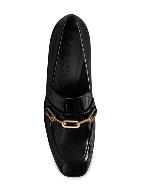 harrods burberry link detail patent leather block-heel loafers|Womens Burberry black Leather Wedge Heel Loafers 120 .